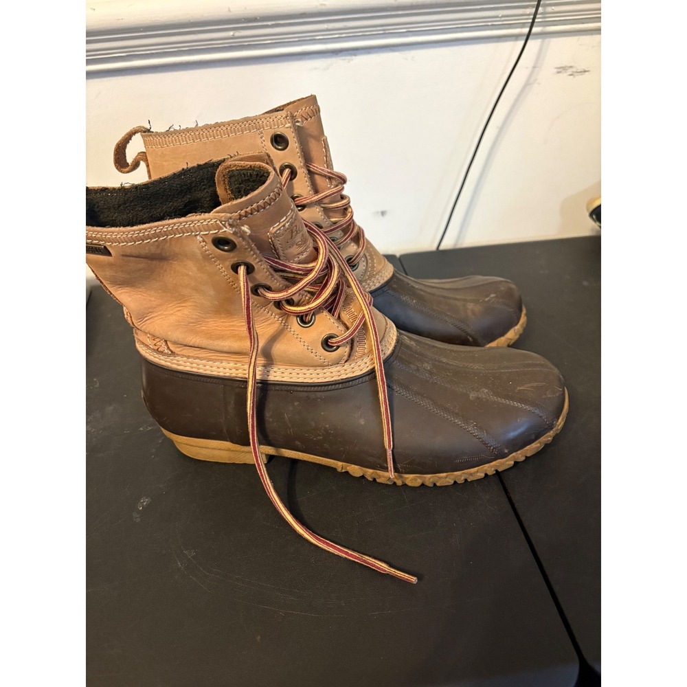 GH Bass & Co Mens Duck Boots Brown Leather Plaid Lined Lace Up 10M 70-80717